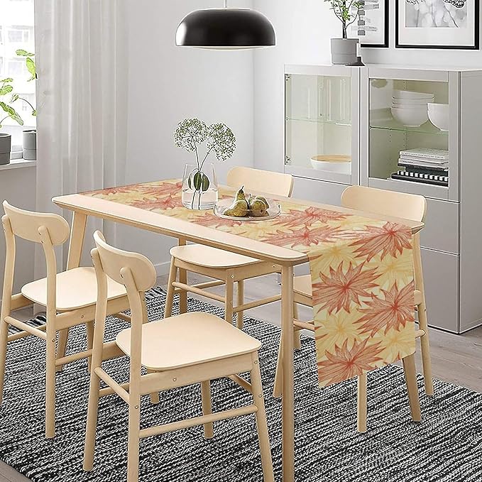 Autumn Chrysanthemum Table Runner, Vintage Modern Geometric Floral Boho Table Runner for Kitchen Dining Bedroom Living Room Table Decor for Indoor Outdoor Home Party, 13x90 Inch