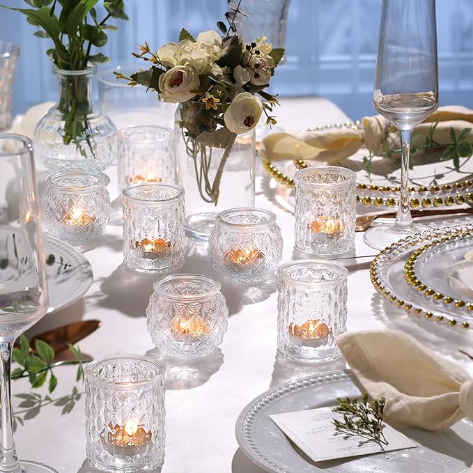 36pcs Assorted Clear Votive Candle Holders, Tea Light Candle Holders for Wedding Centerpiece, Glass Candle Holder for Table Centerpiece, Home and Party Decorations