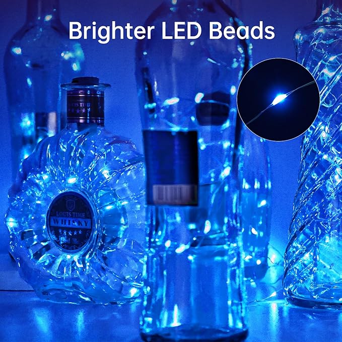 Aluan Wine Bottle Lights with Cork 10 Pack 20 LED Christmas Mini Fairy Lights for Indoor, Waterproof Battery Operated Cork Lights for Liquor Bottles Party Jar Wedding Reception Bar Decoration, Blue