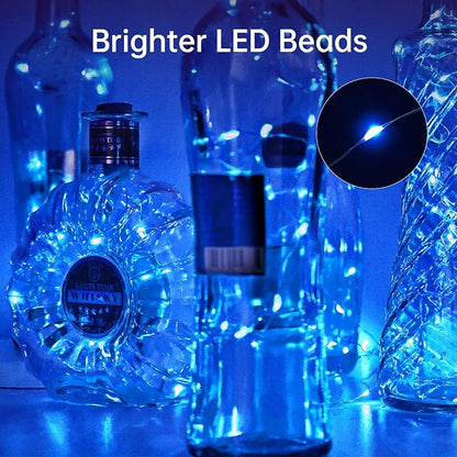 Aluan Wine Bottle Lights with Cork 10 Pack 20 LED Christmas Mini Fairy Lights for Indoor, Waterproof Battery Operated Cork Lights for Liquor Bottles Party Jar Wedding Reception Bar Decoration, Blue