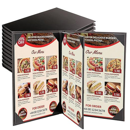 Premium Leather Menu Covers - Set of 10 Double-Sided Table Tent Cards for Restaurant, Dinner Party, and Bar Menus - Includes Bill Holder and Reserved Seating Signs - Easy to Clean and Foldable