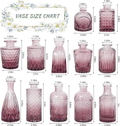 12pcs Glass Bud Vase Set, Small Purple Flower Vases for Centerpieces in Bulk, Mini Vintage Vase for Wedding, Home,Table Decoration