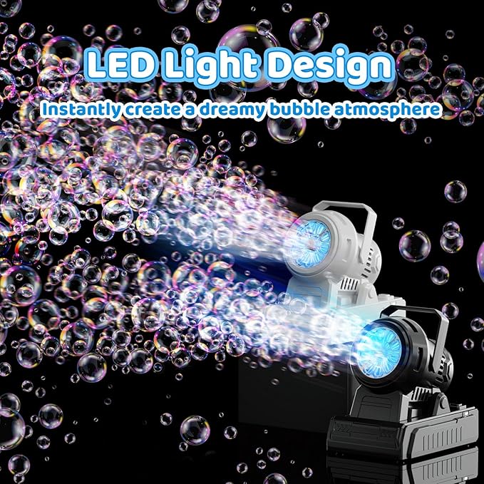 SHCKE Automatic Bubble Machine 10 Holes Bubble Blower,Plug in or Battery Operated Portable Bubble Maker,20000+ Big Bubbles Per Minute Bubbles for Outdoor Wedding Birthday Easter Party