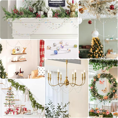 Christmas Garland, 9.8Ft Crystal Glass Beads Strands, 100pcs 10mm Faceted Waterdrop Glass Beads Hanging Ornament for Christmas Tree Centerpieces Wedding Party Decorations (Multicolor)
