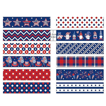 Washi Tape 12 Rolls Washi Tape Set Patriotic Packing Tape American Flag Washi Masking Tape Decorative Paper Stickers Decorative Tape for Gifts Wrapping DIY Art Crafts
