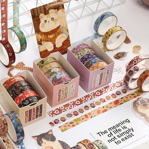 YUBBAEX 60 Rolls Value Washi Tape Pack Retro Arts Masking Tape Basic Patterns Decorative for DIY Crafts, Bullet Journal Supplies, Planners, Scrapbook, Card/Gift Wrapping (Autumn Kimono)
