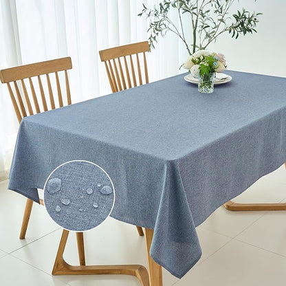 maxmill Linen Textured Rectangle Tablecloth Water Resistant Wrinkle Free Spill-Proof Stain Proof Table Cloth for Dining Room Decoration Banquet Party Wedding Holiday Dinner, 52 x 84 Inch Demin Blue