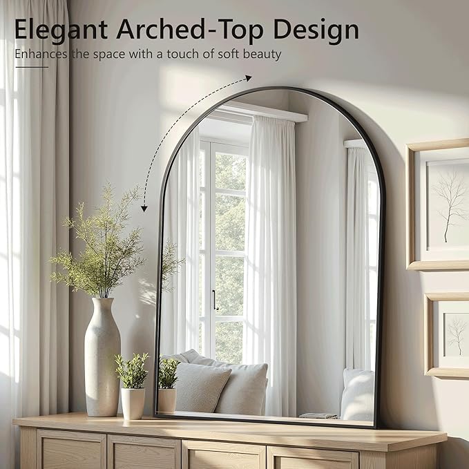 Arched Bathroom Mirror for Wall, Mirror for Vanity,30''x20'' Large Wall Mounted Mirror, Metal Frame (30''x20'', Black)