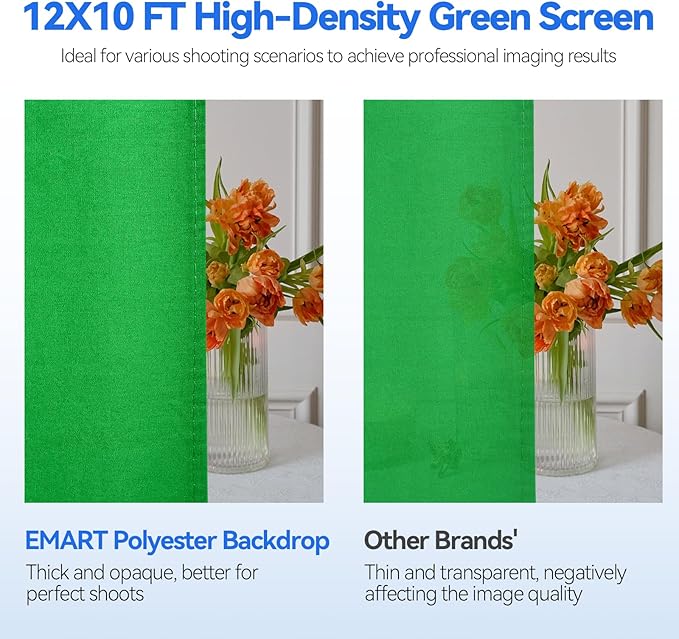 EMART Photo Video Studio 8.5 x 10ft Green Screen Backdrop Stand Kit, Photography Background Support System with 10 x12ft 100% Cotton Muslin Chromakey Curtain