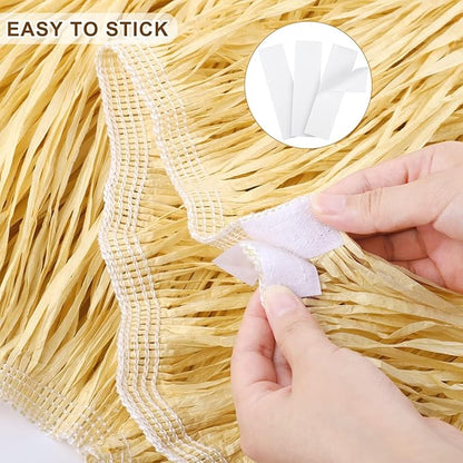 Fovths 2 Packs Luau Grass Table Skirt Fringe Straw Grass Skirt 108 x 30 Inch Hibiscus Hawaiian Table Skirts Rectangle Tropical Luau Party Decorations for Hawaiian Luau Decorations