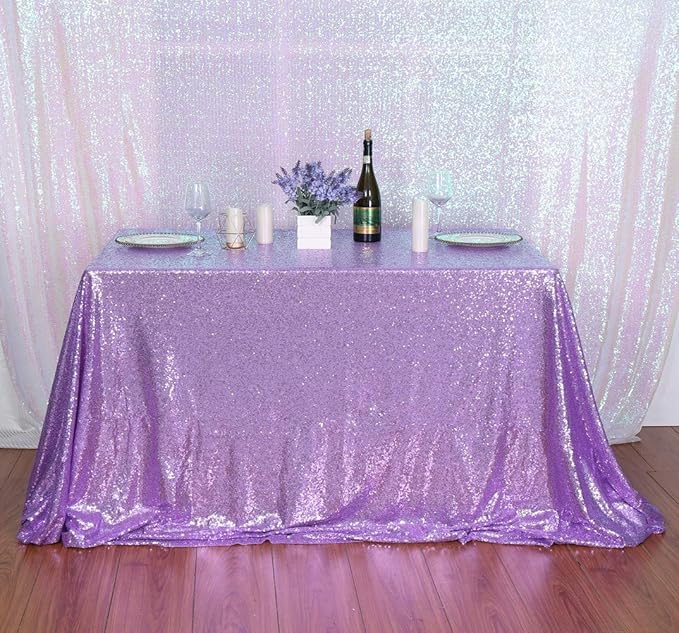SquarePie Sequin Tablecloth 60 x 120 Inch Lavender Sparkly Table Linen for Wedding Party