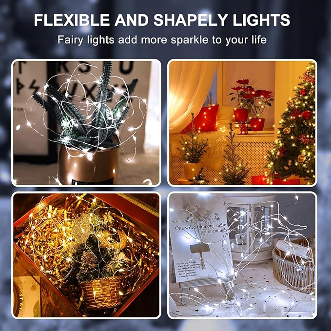 Aogist 12 Pack Fairy Lights 3 Modes 7ft 20 LED Waterproof,Battery Operated Silver Wire Firefly Starry Moon Mini String Lights for Mason Jars Christmas DIY Crafts Party Bedroom,Cool White&Warm White