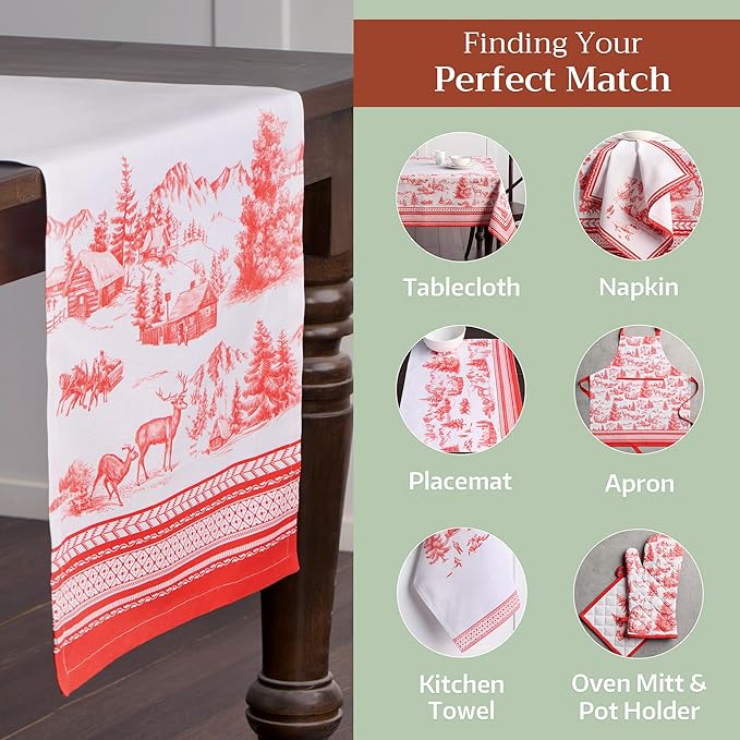 Maison d' Hermine Table Runner 100% Cotton Single Layer Table Runners 108 inches Long for Thanksgiving Christmas Decorations Home Kitchen Dining Party Wedding (Winter Jouy, 14.5" x 108")