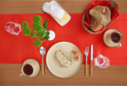 Solino Home Cotton Linen Table Runner 48 Inches - Poppy Red Hemstitch Table Runner 14 x 48 Inch Ideal for Dresser and Coffee Tables - Halloween