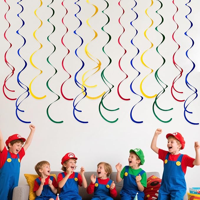 36 Pcs Super Mario Hanging Swirl Decorations Colorful Felt Swirl Streamer Spiral Ceiling Decorations Garland for Birthday Baby Shower Wedding Carnival Circus Clown Fiesta Festival Party Supplies