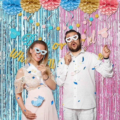 6 Pack Pink Blue Foil Fringe Curtains Backdrop, 3.28 x 8.2 Ft Metallic Streamers Tinsel Curtains Background for Photo Booth, Birthday, Weddings, Carnivals, Graduation, Themed Party Decorations