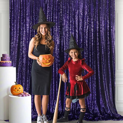 Eternal Beauty Purple Sequin Backdrop, 20x10 Ft Halloween Glitter Background Curtains for Shimmer Photography Party Wedding Birthday Back Drop Decor