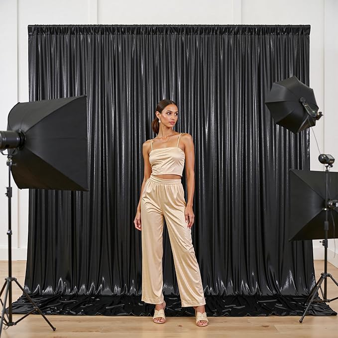 10x10FT Black Sequin Backdrop - 2 Panels 5x10FT Wrinkle-Free Glitter Drapes for Weddings, Parties & Events