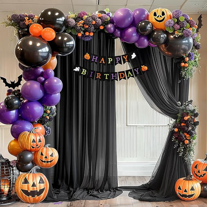 Black Wedding Arch Draping Fabric 3 Panels 30'' x 20FT Black Drapes Sheer Fabric Backdrop Arch Draping Fabrics for Wedding Ceremony Birthday Party Bridal Shower Decoration