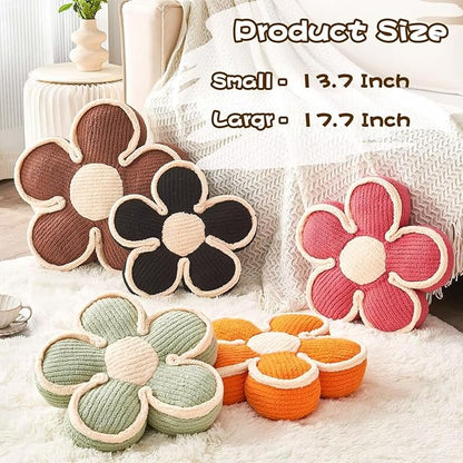 Flower Pillow, Soft Shaped Floor Cushion, Decorative Throw Pillow, Cute Seating Cushion, Room Decor Plush Pillows for Sofa Couch Bed (17.7 Inch, Black)