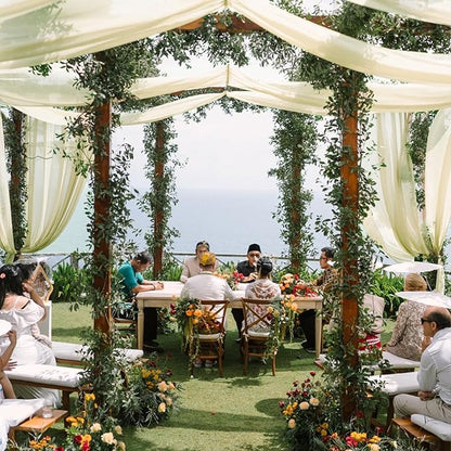 VOK Wedding Arch Draping Fabric Chiffon Fabric, 29in x 18Ft 2 Panels Sheer Chiffon Outdoor Curtain for Wedding Ceremony Birthday Party Decoration (Light Yellow,2 Panel)