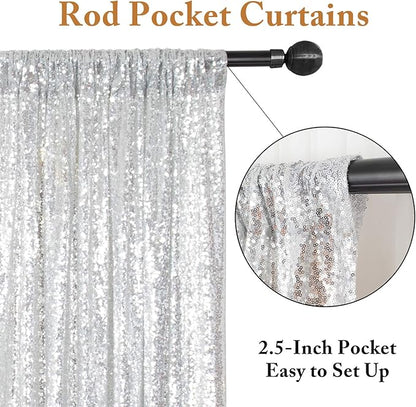 ShinyBeauty Silver and Blue Sequin Backdrop - 4 Pieces Shimmer Curtains Panels for Birthday, Party, Baby Shower, and Photo Backgrounds （2FTX8FT）