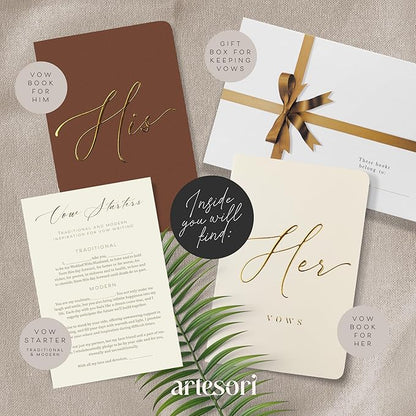 ARTESORI Wedding Vow Books His & Hers - Wedding Registry Gifts Ideas for Bride & Groom, Vow Books for Wedding - Soft-Touch, Gold-Foiled, 28 Lined Pages Vow Book for Her & Him [Ivory & Terracotta]