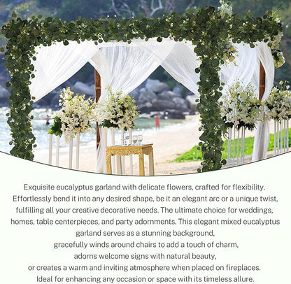 Eucalyptus Garland, 2 Packs 6FTGreen Flower Garland Decor, Artificial Faux Eucalyptus Leaves Greenery Vines for Table Runner Wedding Bedroom Mantle Centerpieces Backdrop Decorations