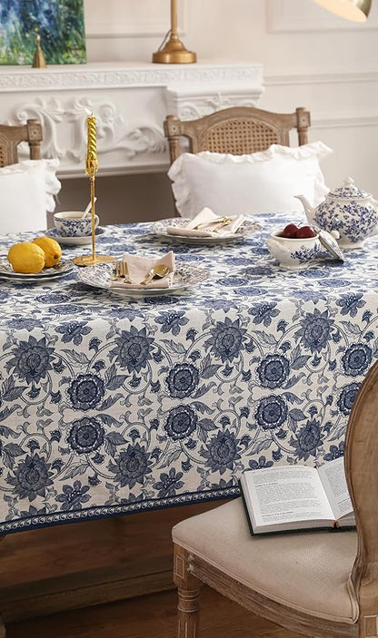 patdrea Designer Vintage Blue Rectangle Tablecloth,Linen Anti-Wrinkle Paisley Pattern Farmhouse Table Cloth,Decor Table Cover Cloth for Kitchen Dining,Christmas,Thanksgiving,55"x79"-Lantang a