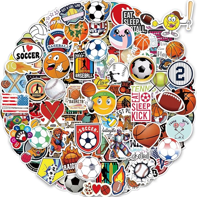 300 Pcs Sport Stickers for Kids, Sport Water Bottle Stickers, Vinyl Waterproof Laptop Sticker for Water Bottle, Bulk Sticker Packs for Boys Kids Classroom Prizes for Elementary Students