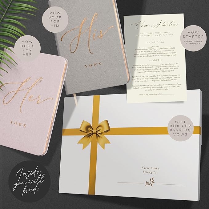ARTESORI Vow Books His and Hers - Linen Wedding Vow Books Perfect as Bride & Groom Gifts, Wedding Registry Ideas - His & Hers Gifts Wedding Vow Book - Wedding Essentials & Accessories (Blush & Grey)