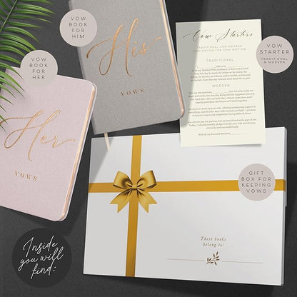 ARTESORI Vow Books His and Hers - Linen Wedding Vow Books Perfect as Bride & Groom Gifts, Wedding Registry Ideas - His & Hers Gifts Wedding Vow Book - Wedding Essentials & Accessories (Blush & Grey)