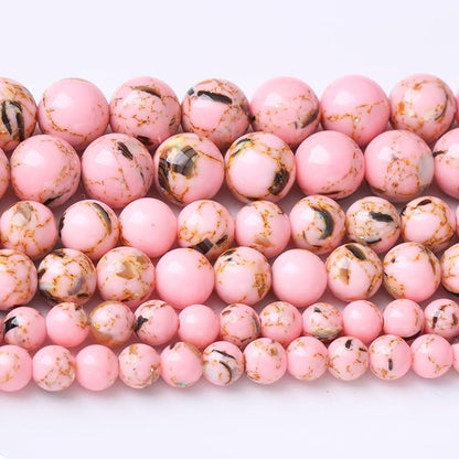 Pink Shell Turquoise Stone Beads Gemstone Round Crystal Energy Jade Beads Stone Beads for Jewelry Making DIY Bracelet Necklace Jewelry Making 1 Strand 15.5inch 60PCS 6MM