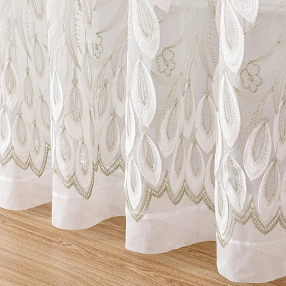VISIONTEX White Sheer Voile Curtains, Decorative White Embossed Drip Rod Pocket Window Drapes for Home Kitchen, Living Room and Bedroom 54 x 95 Inch, Set of 2 Curtain Panels