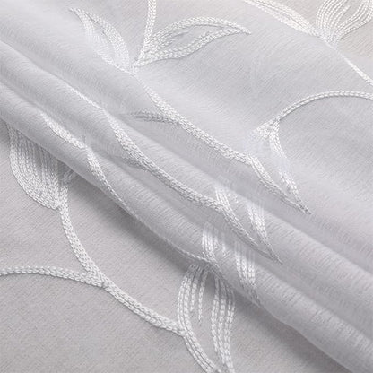VISIONTEX White Sheer Voile Curtains, Decorative White Embroidery Faux Linen Rod Pocket Window Drapes for Home Kitchen, Living Room and Bedroom 54 x 63 Inch, Set of 2 Curtain Panels