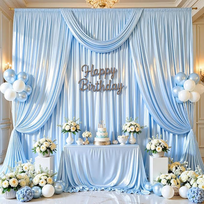 Blue Glitter Backdrop Curtain for Parties Wedding,10Ft x 10Ft Satin Shimmer Photo Backdrop,Non-Wrinkle Sparkle Drapes for Backdrops,Back Drop for Photography, Birthdays,Weddings,Prom