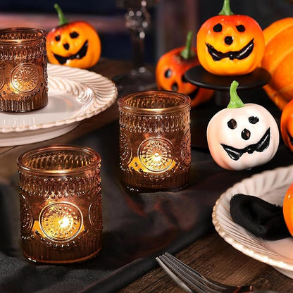 DARJEN Amber Votive Candle Holders Set of 36- Glass Candle Holders Bulk for Flameless LED Tea Waxes, Vintage Candle Holder for Wedding & Home Table Decor, Vintage Parties