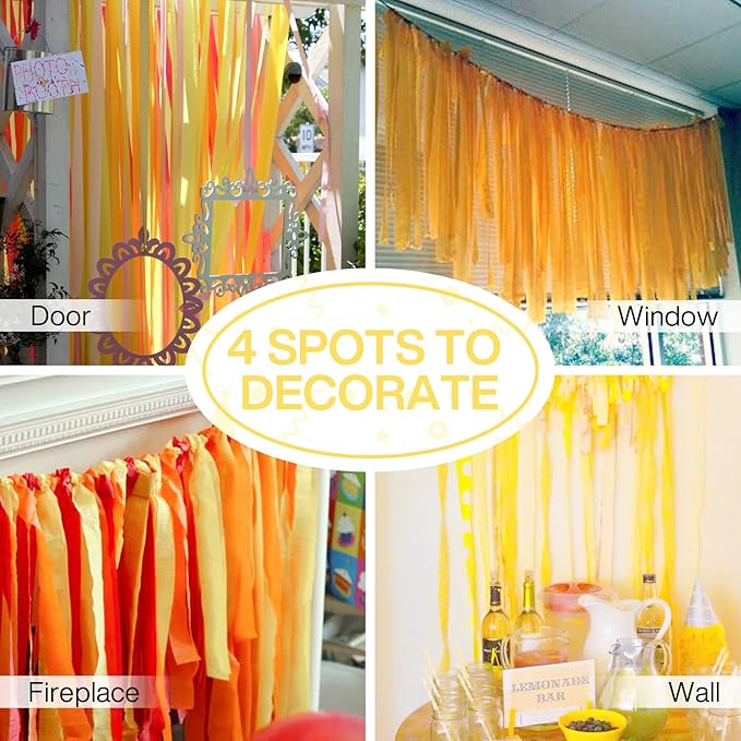 PartyWoo Light Yellow Crepe Paper Streamers 4pcs 328ft Pack of Pastel Pale Yellow Crepe Paper Streamers for Birthday Graduation Engagement Baby Shower Summer Sunflower Little Cutie Party Decorations
