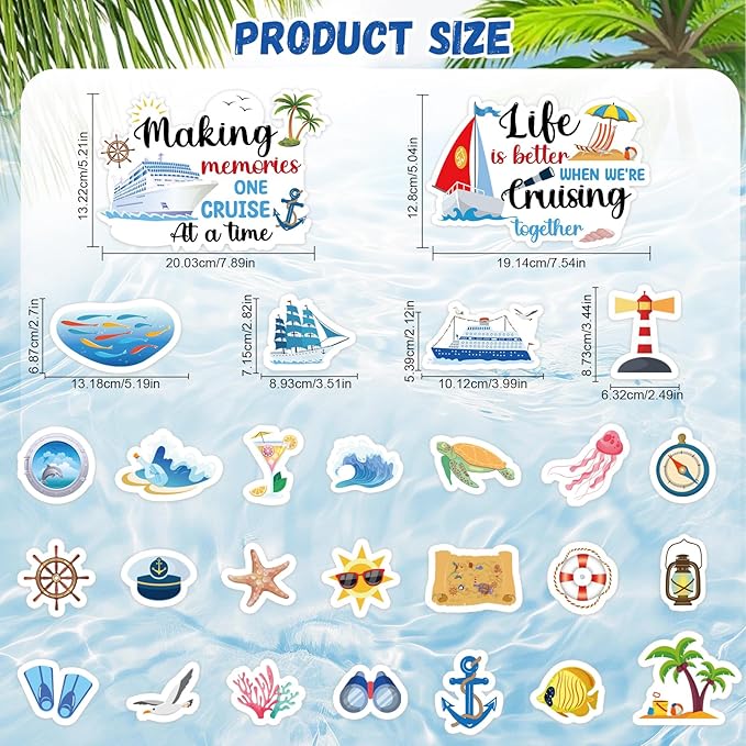 Cruise Door Decorations Magnetic, 27 Pcs Large Nautical Cruise Ship Magnets for Door Funny Carnival Sea Navigation Door Magnets for Door Decorations Fridge Car Cabin Party Supplies