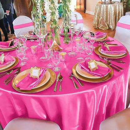fani 6 Pack 120 Inch Hot Pink Satin Tablecloth - Silky Round Tablecloth Overlay Smooth Fabric Table Cover, Bright Table Decoration for Wedding Party Banquet Events Restaurant Kitchen Dining