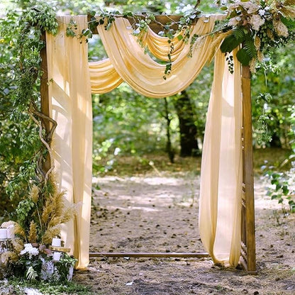 2 Panels Wedding Arch Draping Fabric Champagne Sheer Backdrop Curtain Arch Drape for Wedding Ceremony Reception,Bridal Shower Party Decorations 28" X 19ft