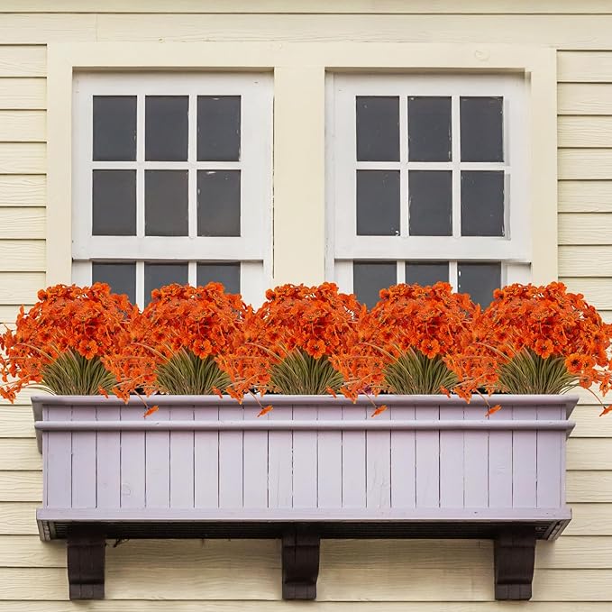 20 Bundles Artificial Fall Flowers Outdoor UV Resistant Fake Flowers No Fade Faux Plastic Plants Garden Porch Window Box Decorating (Fall Brown