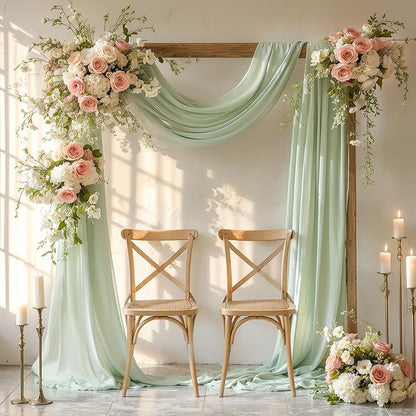 Wedding Arch Draping Fabric 2 Panels 19FT Sage Green Arch Drapes Sheer Backdrop Curtain for Wedding Ceremony Party Ceiling Decorations