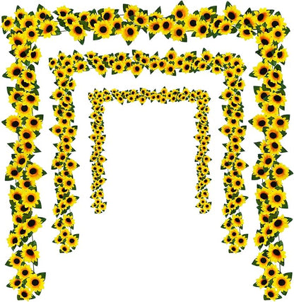 Uieke 3 Pack 7.5ft/Pcs Artificial Sunflower Garland Hanging Sunflower Vines with Green Leaves,Silk Flowers for Home Room Kitchen Garden Wedding Arch Bridal Baby Shower Party Outdoor Decor Medium