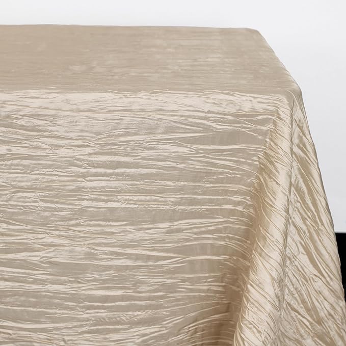 YOUR CHAIR COVERS - 90 x 132 inch Rectangular Crinkle Taffeta Tablecloth - Champagne, Rectangle Table Linens for 6 ft Rectangular Tables, Wedding Crushed Table Cloth