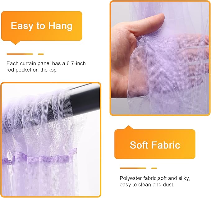 Fomcet Lavender Tulle Backdrop Curtains with Lights String 10FT X 10FT Sheer Curtain with Lights Tulle Curtains Backdrop for Wedding Birthday Party Photo Shoot (2 Panels 5x10FT)