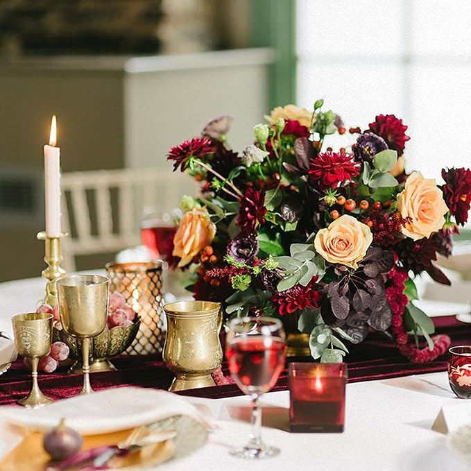 Table Runner 20 x 120 Inches Long Burgundy Wedding Table Runners, Velvet Table Runner for Home Holiday Party Table Decorations 10ft