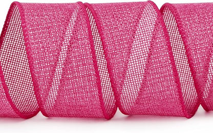 Ribbli Burlap Wired Ribbon,1-1/2 Inch x 10 Yard,Hot Pink,Solid Wired Edge Ribbon for Big Bow,Wreath,Tree Decoration,Outdoor Decoration