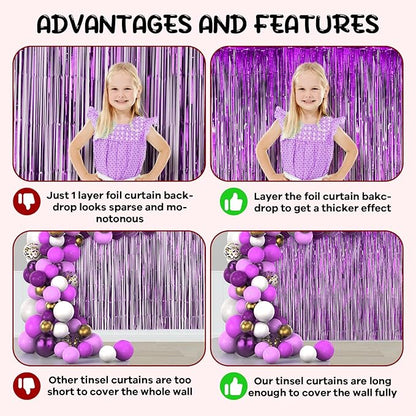 2 Pack Purple Foil Fringe Backdrop Curtains, Tinsel Streamers Birthday Party Decorations, Fringe Backdrop for Graduation, Baby Shower, Gender Reveal, Disco Party