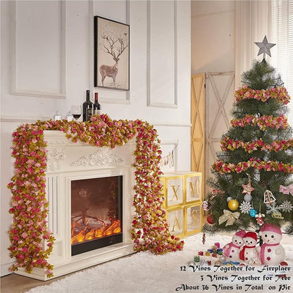 6 Pcs x 8.2 ft Flower Garland Artificial Rose Vine Flowers with Green Leaves Hanging Fake Roses Vine for Room Party Home Wedding Birthday Christmas Wall Arch Decor, Fall Purple Flower